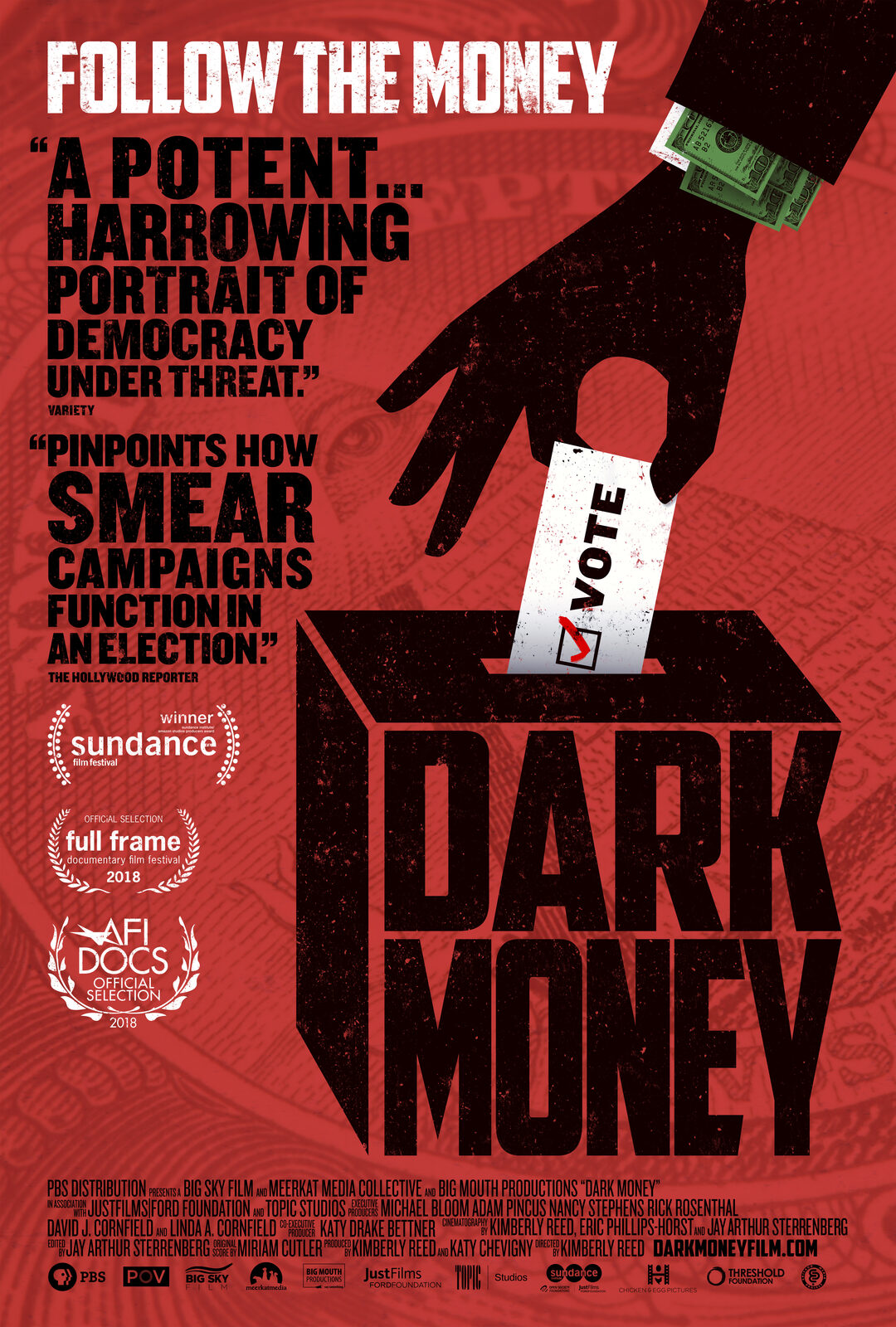 Theatrical poster for DARK MONEY — "Follow the money"