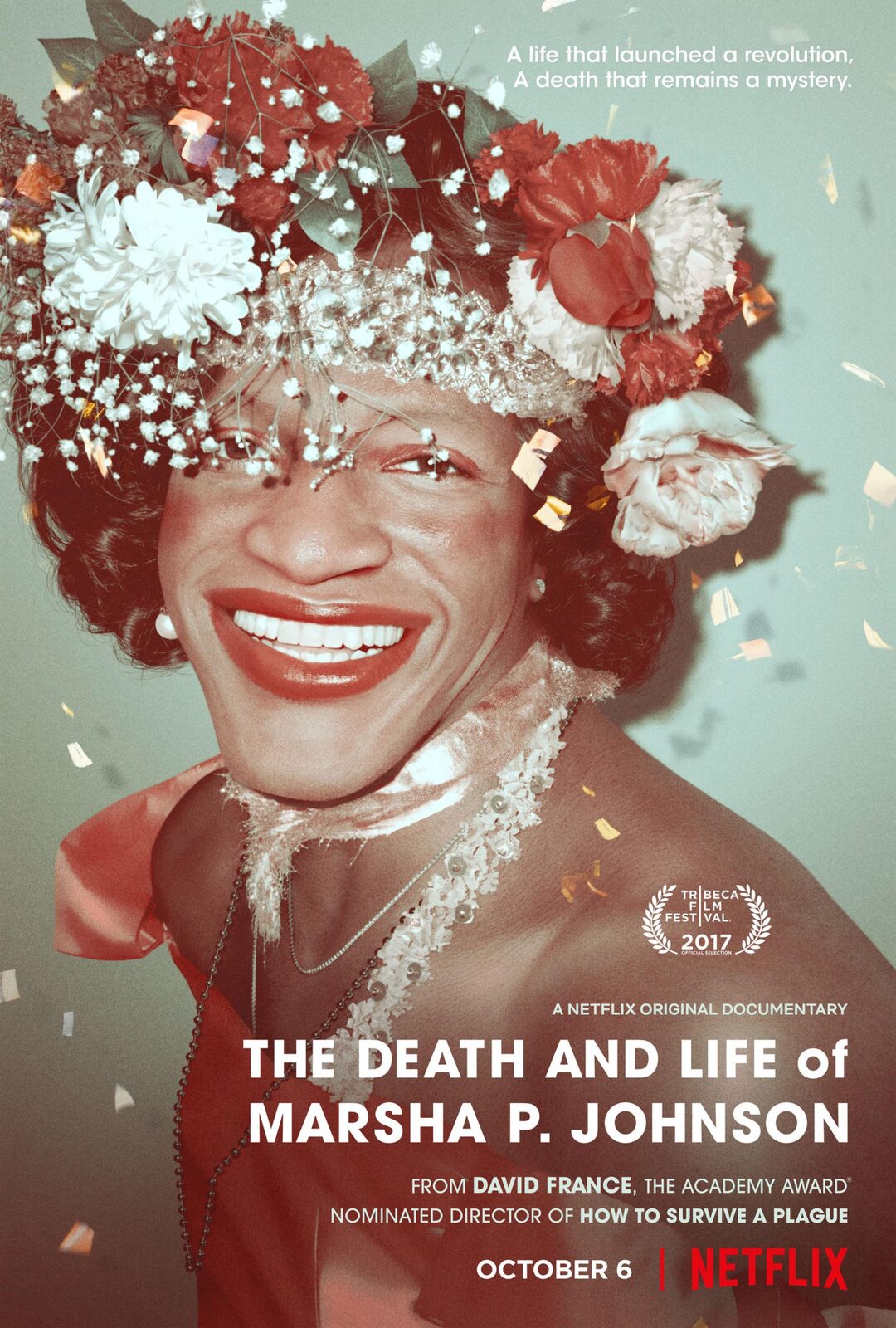 Official Netflix poster for THE DEATH AND LIFE OF MARSHA P. JOHNSON