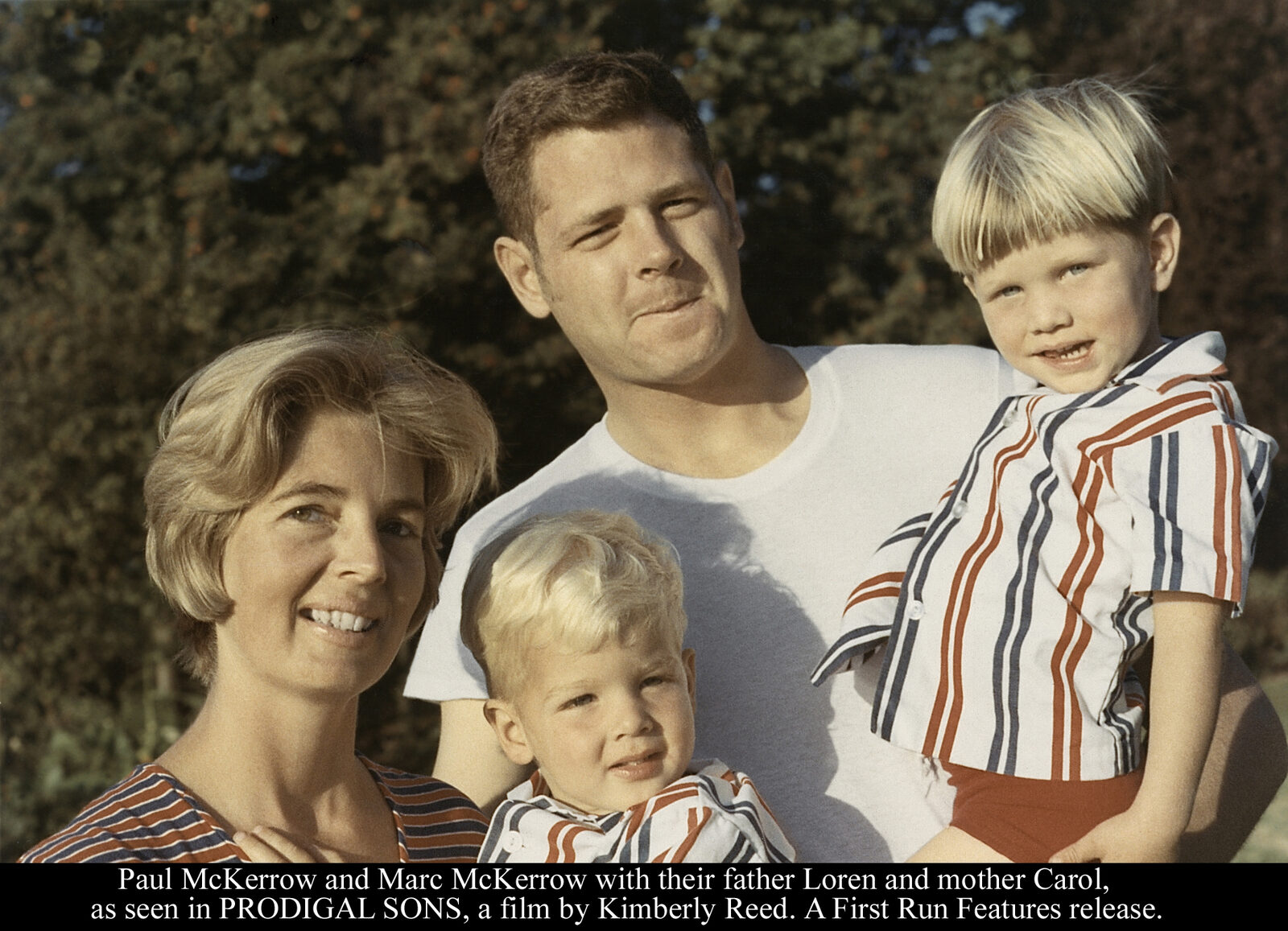 Paul McKerrow and Marc McKerrow with their father Loren and mother Carol — still from PRODIGAL SONS, a film by Kimberly Reed. A First Run Features release.